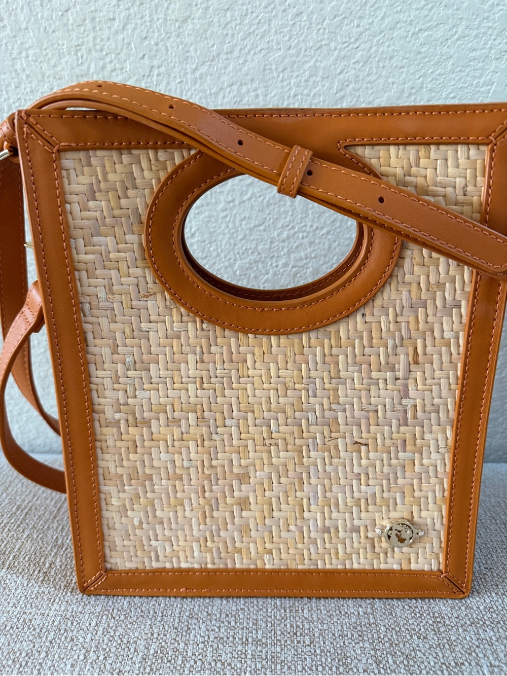 Spartina 449 Tan Woven Straw Crossbody with Leather Trim - Picture 2 of 6